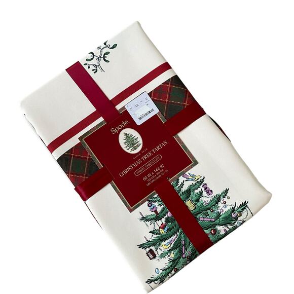 Spode Christmas Tree Tartan Holiday Tablecloth 60x144 Oblong Seats 12-14 New - Picture 2 of 16